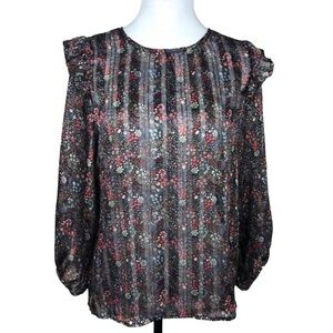 Anthropologie W5 Sheer Floral Blouse Black Small
